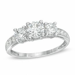 Lab-Created White Sapphire Three Stone Ring in Sterling Silver