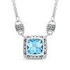 Thumbnail Image 0 of 10.0mm Cushion-Cut Blue Topaz and 1/10 CT. T.W. Diamond Necklace in Sterling Silver - 17"