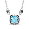 Thumbnail Image 0 of 10.0mm Cushion-Cut Blue Topaz and 1/10 CT. T.W. Diamond Necklace in Sterling Silver - 17"