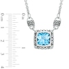 Thumbnail Image 1 of 10.0mm Cushion-Cut Blue Topaz and 1/10 CT. T.W. Diamond Necklace in Sterling Silver - 17"