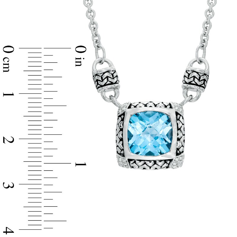 10.0mm Cushion-Cut Blue Topaz and 1/10 CT. T.W. Diamond Necklace in Sterling Silver - 17"