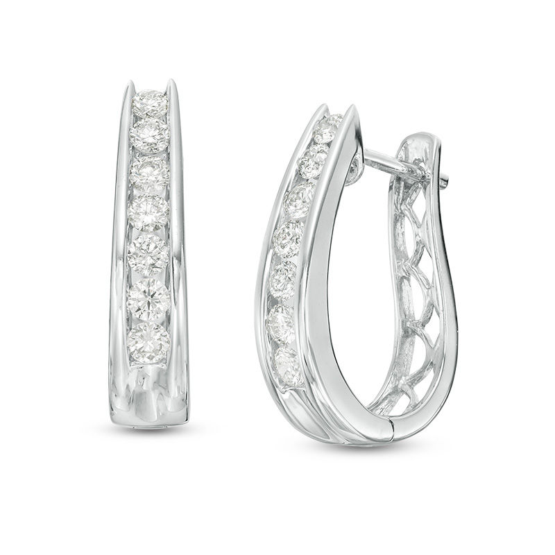 1 CT. T.W. Diamond Horseshoe Hoop Earrings in 14K White Gold