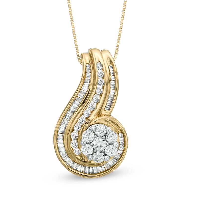 3/4 CT. T.W. Diamond Swirl Cluster Pendant in 14K Gold