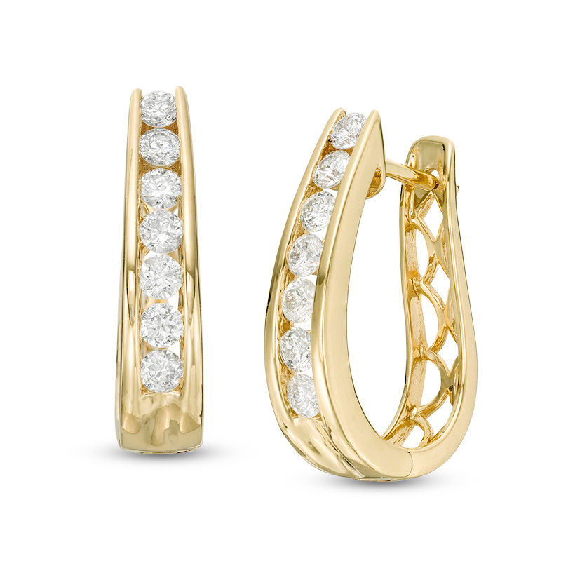 1 CT. T.W. Diamond Horseshoe Hoop Earrings in 14K Gold