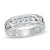 Thumbnail Image 1 of Vera Wang Men's 1/2 CT. T.W. Diamond Slant Wedding Band in 14K White Gold