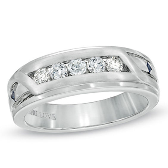 Vera Love Collection Men S 1 2 Ct T W Diamond Slant Wedding T W Diamond Slant Wedding Band In