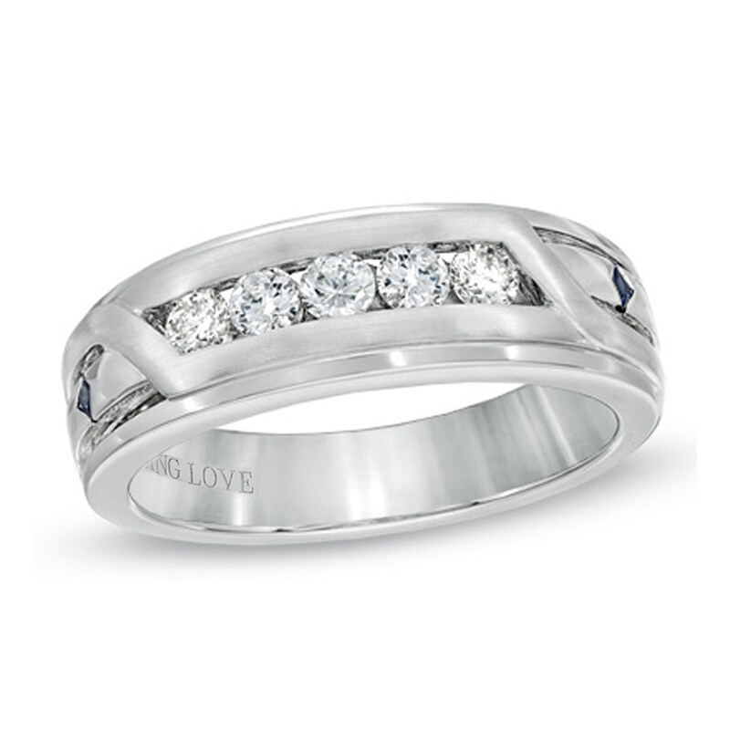 Main Image 1 of Vera Wang Men's 1/2 CT. T.W. Diamond Slant Wedding Band in 14K White Gold