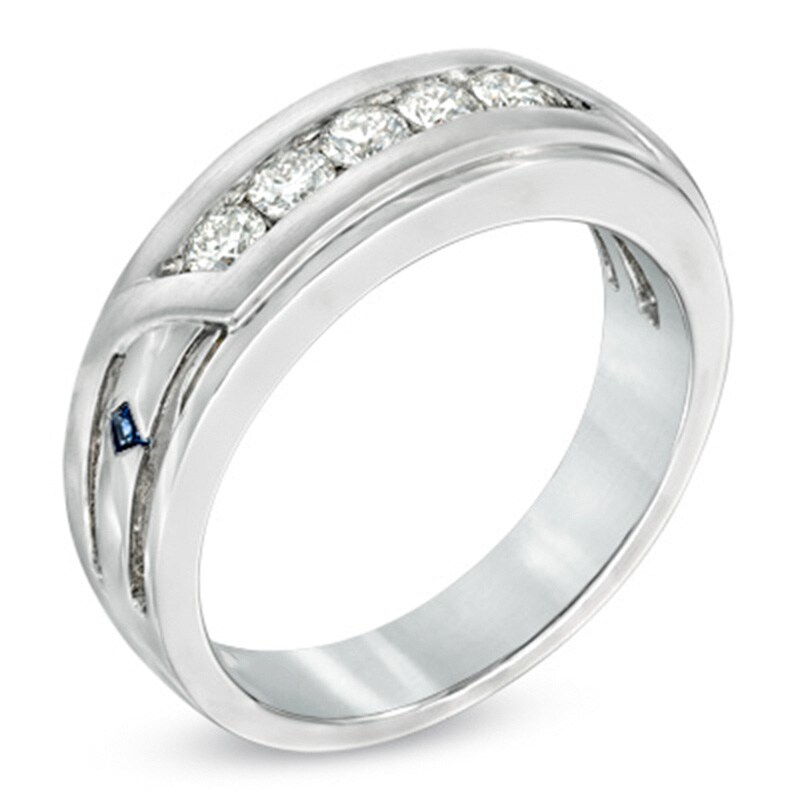 Main Image 2 of Vera Wang Men's 1/2 CT. T.W. Diamond Slant Wedding Band in 14K White Gold