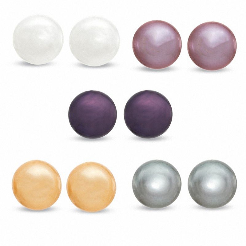8.0 - 9.0mm Multi-Colored Cultured Freshwater Pearl Earrings Set in Sterling Silver