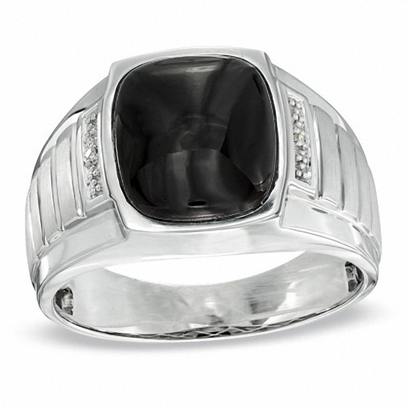 Men's Cushion-Cut Onyx and Diamond Accent Ring in Sterling Silver