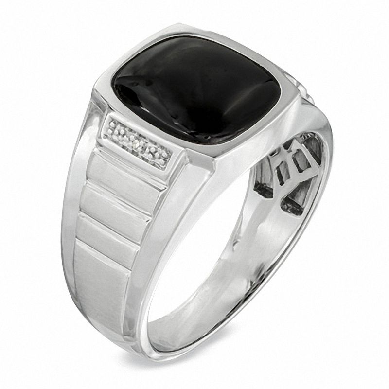 Men's Cushion-Cut Onyx and Diamond Accent Ring in Sterling Silver