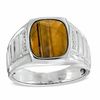 Thumbnail Image 0 of Men's Cushion-Cut Tiger's Eye and Diamond Accent Ring in Sterling Silver