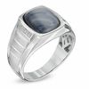 Thumbnail Image 1 of Men's Cushion-Cut Simulated Grey Hawk's Eye Ring in Sterling Silver