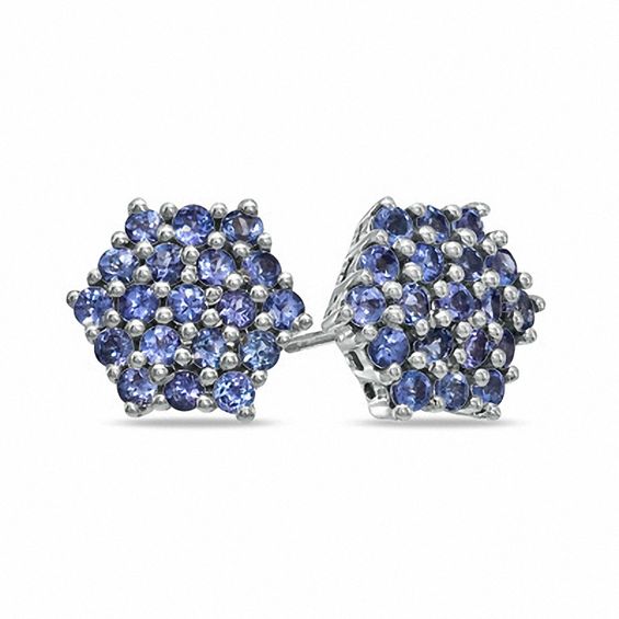 Hexagon Shaped Tanzanite Earrings In Sterling Silver Gemstone Hexagon Shaped Tanzanite Earrings In Sterling Silver