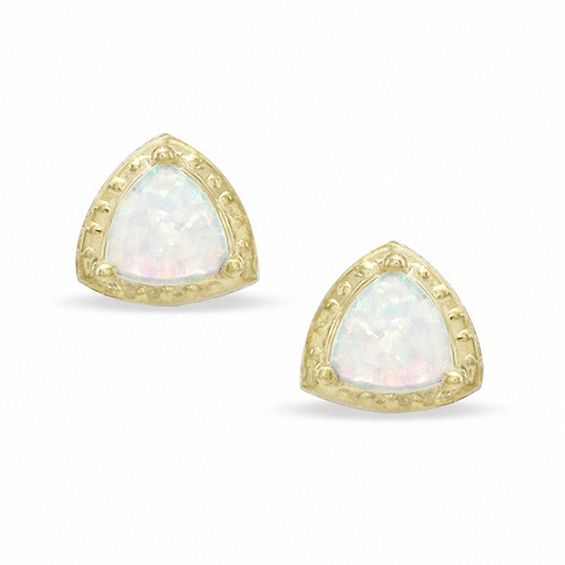 7 0mm Trillion Cut Lab Created Opal Stud Earrings In 10k Gold 7 0mm Trillion Cut Lab Created Opal Stud Earrings In 10k Gold