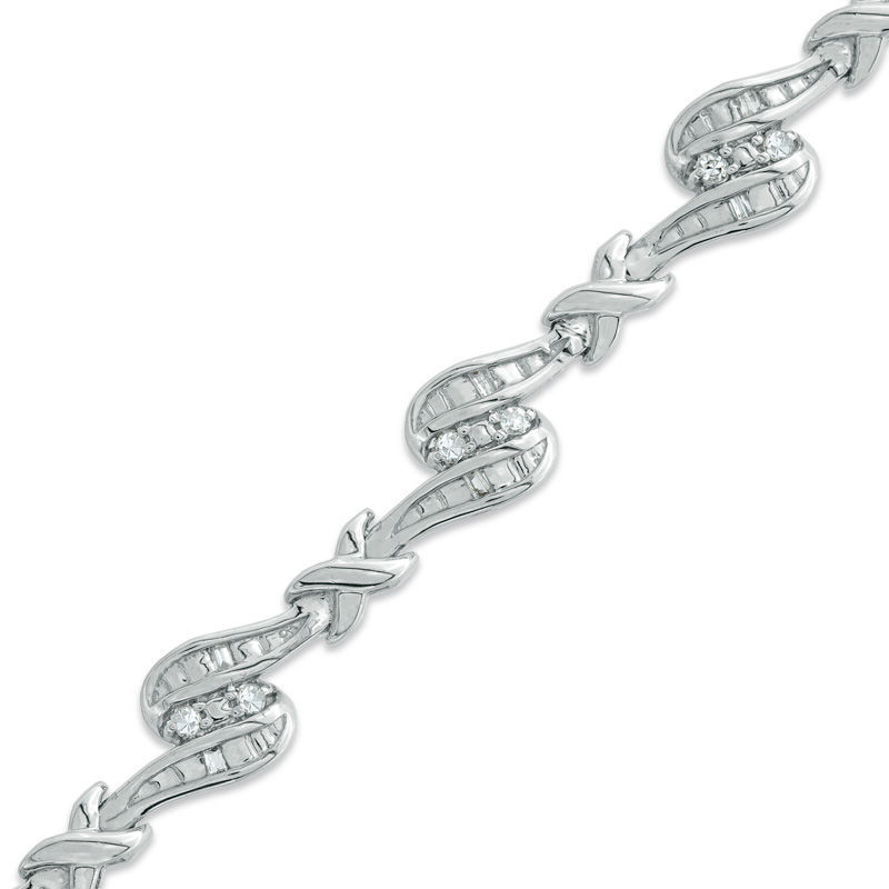 Main Image 1 of 1/4 CT. T.W. Diamond "X" Swirl Bracelet in Sterling Silver - 7.25"