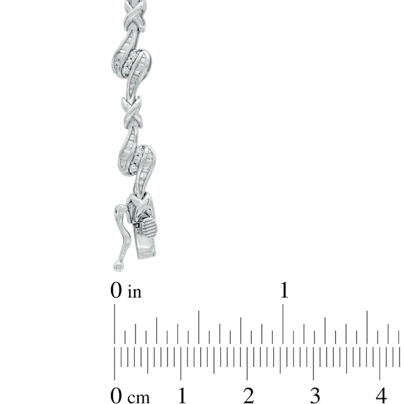 Main Image 2 of 1/4 CT. T.W. Diamond "X" Swirl Bracelet in Sterling Silver - 7.25"