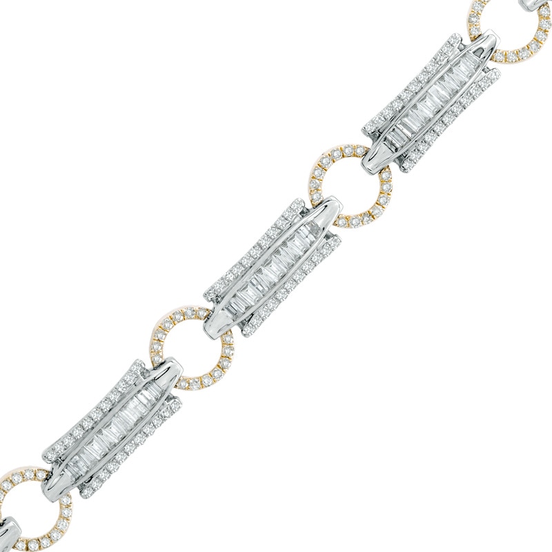 3 CT. T.W. Diamond Circle Link Bracelet in 10K Two-Tone Gold - 7.25"