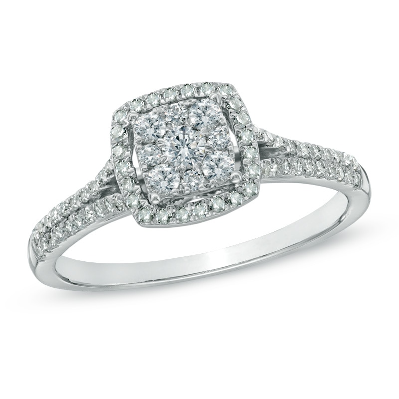 1/2 CT. T.W. Diamond Square Cluster Engagement Ring in 10K White Gold