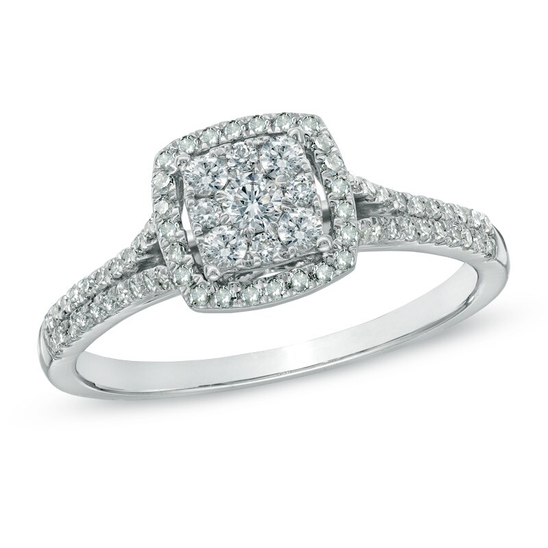 Main Image 1 of 1/2 CT. T.W. Diamond Square Cluster Engagement Ring in 10K White Gold
