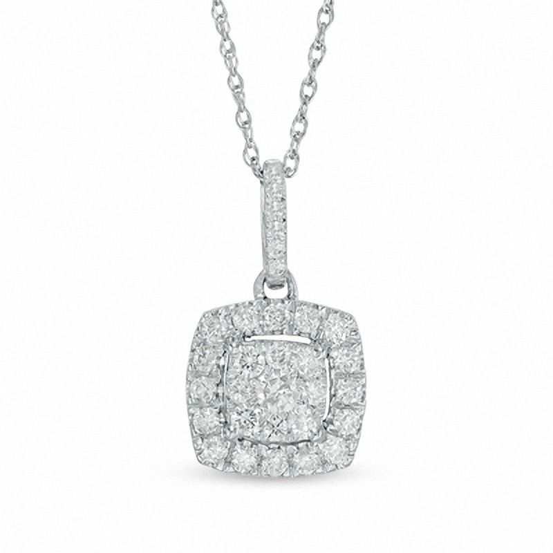 1/3 CT. T.W. Diamond Square Cluster Pendant in 10K White Gold | Zales ...