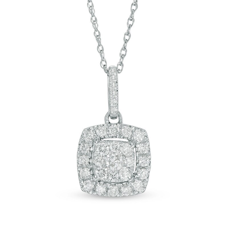 Main Image 1 of 1/3 CT. T.W. Cushion-Shaped Multi-Diamond Pendant in 10K White Gold