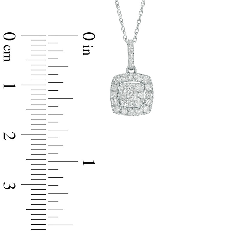 Main Image 2 of 1/3 CT. T.W. Cushion-Shaped Multi-Diamond Pendant in 10K White Gold