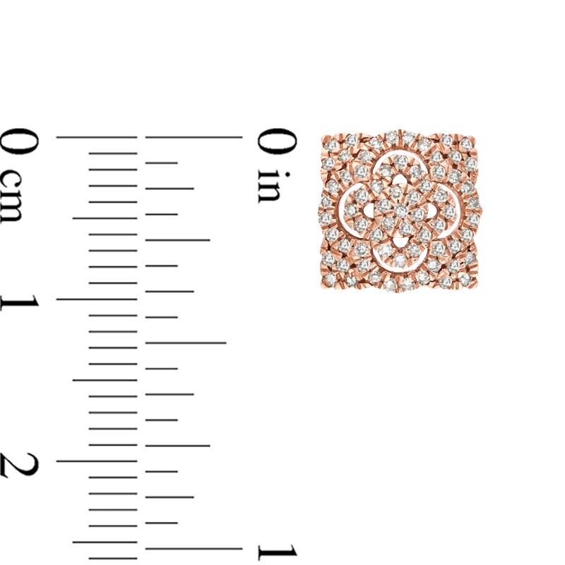 Main Image 2 of 3/8 CT. T.W. Diamond Clover Square Stud Earrings in 10K Rose Gold
