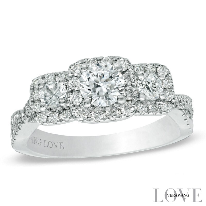 Vera Wang Love Collection 1 CT. T.W. Diamond Three Stone Twist Shank Engagement Ring in 14K White Gold