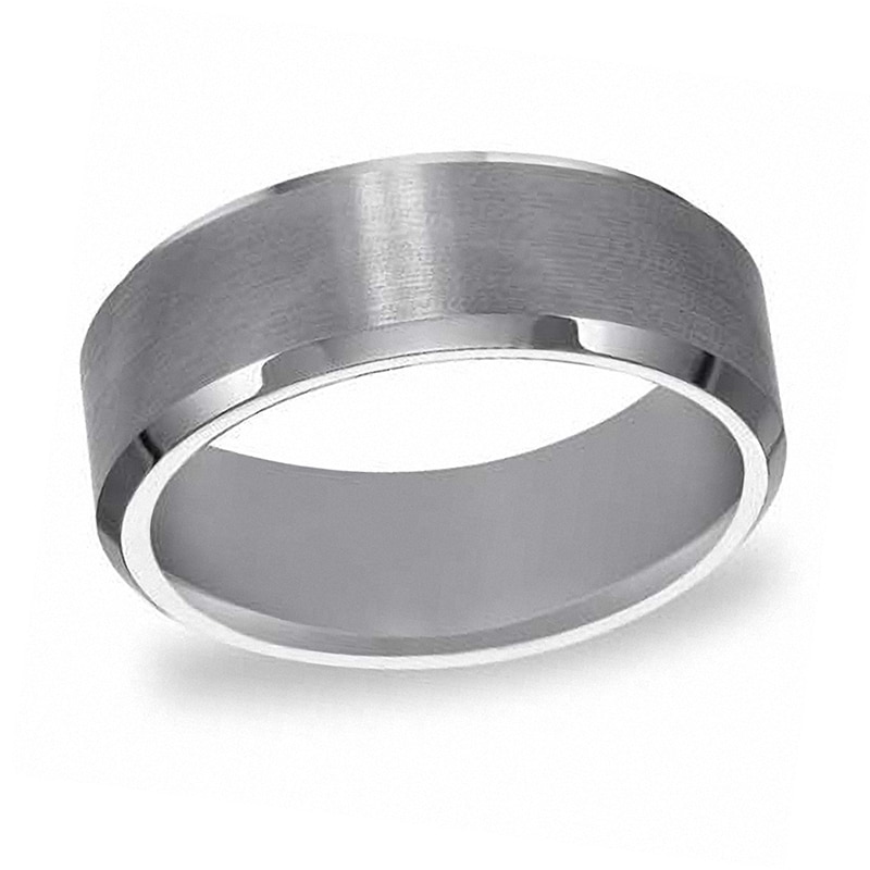 Triton's Men's 8.0mm Comfort Fit Beveled Edge Wedding Band in Tungsten