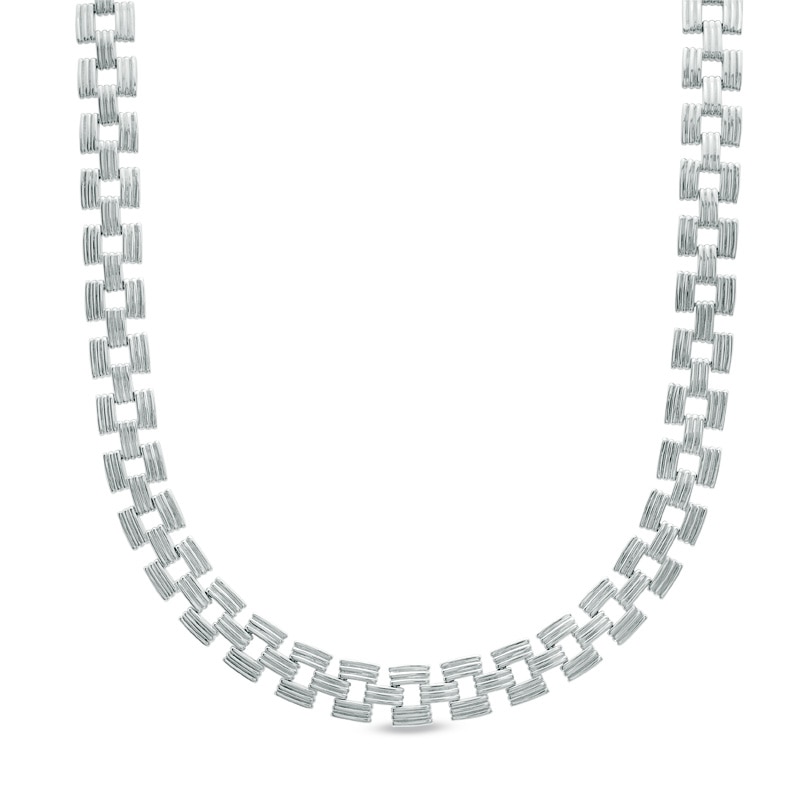Main Image 1 of Textured Brick Pattern Necklace in Sterling Silver - 16"