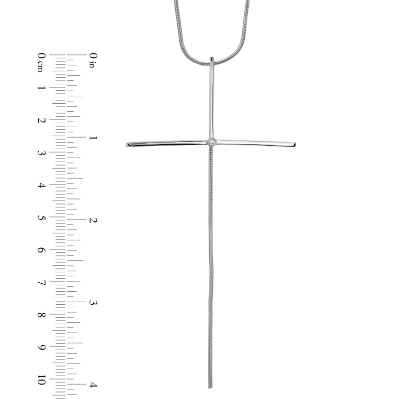Main Image 2 of Diamond Accent Long Stick Cross Pendant in Sterling Silver - 16"