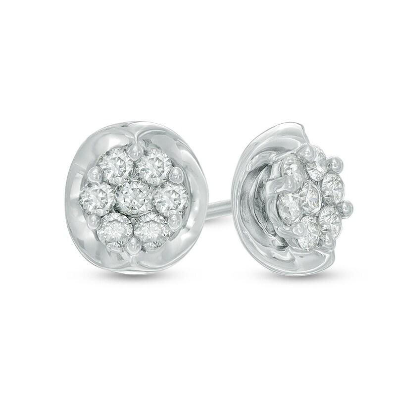 Main Image 1 of 1/3 CT. T.W. Diamond Cluster Stud Earrings in 14K White Gold
