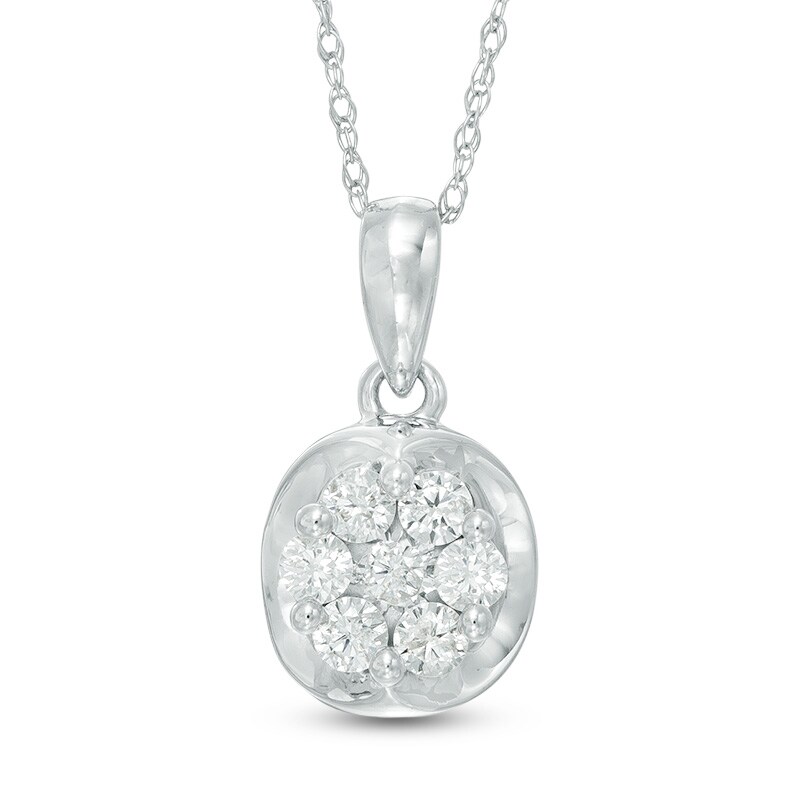 Main Image 1 of 1/4 CT. T.W. Diamond Cluster Pendant in 14K White Gold