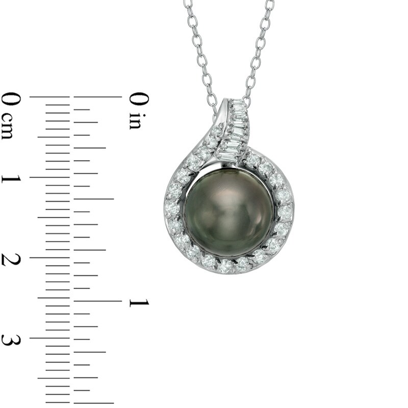 Main Image 2 of 12.0mm Tahitian Cultured Pearl and 1/2 CT. T.W. Diamond Pendant in 14K White Gold