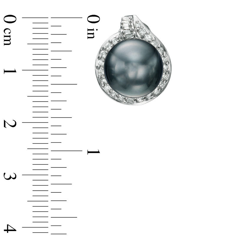 Main Image 2 of 11.0mm Tahitian Cultured Pearl and 3/4 CT. T.W. Diamond Drop Earrings in 14K White Gold