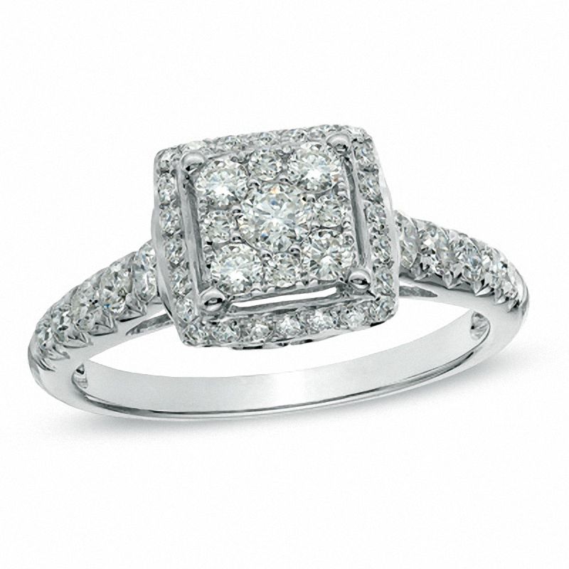 7/8 CT. T.W. Diamond Square Frame Engagement Ring in 14K White Gold