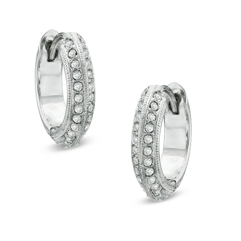 Main Image 1 of Small Crystal Hoop Earrings in White Rhodium Brass