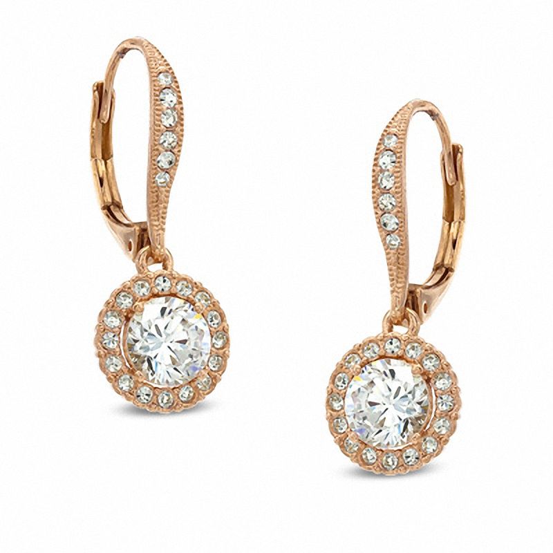 Cubic Zirconia and Crystal Drop Earrings in Rose Rhodium Brass