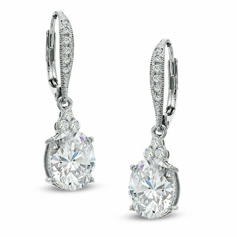 Main Image 1 of Cubic Zirconia and Crystal Drop Earrings in White Rhodium Brass