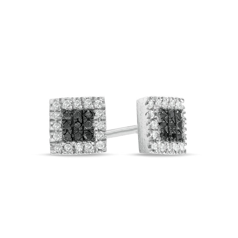 Main Image 1 of 1/10 CT. T.W. Enhanced Black and White Diamond Square Frame Stud Earrings in 10K White Gold