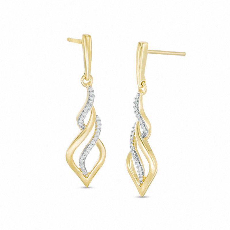 Main Image 1 of 1/10 CT. T.W. Diamond Flame Drop Earrings in 10K Gold
