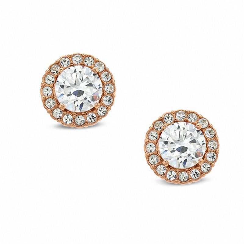 Cubic Zirconia and Crystal Stud Earrings in Rose Rhodium Brass