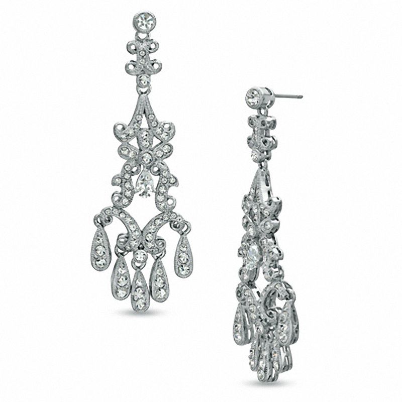 Main Image 1 of Crystal Chandelier Drop Earrings in White Rhodium Brass