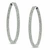 Crystal Inside-Out Oval Hoop Earrings in White Rhodium Brass