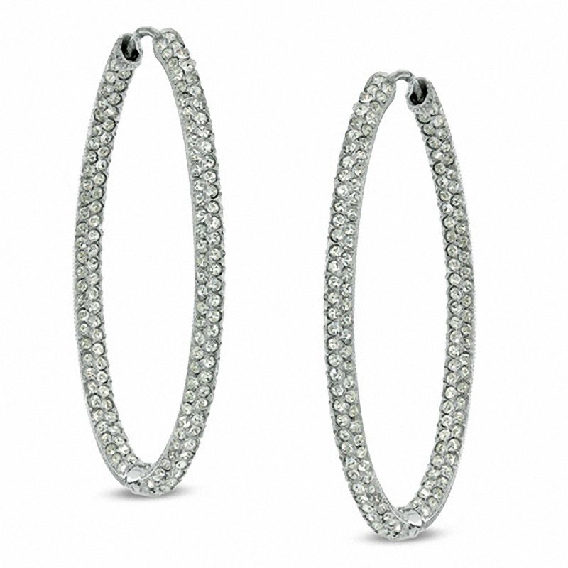 Crystal Inside-Out Oval Hoop Earrings in White Rhodium Brass