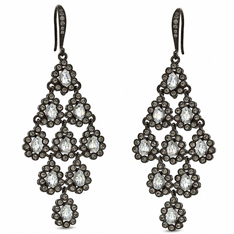 Main Image 1 of Cubic Zirconia and Crystal Tiered Drop Earrings in Hematite Gray Plated Brass