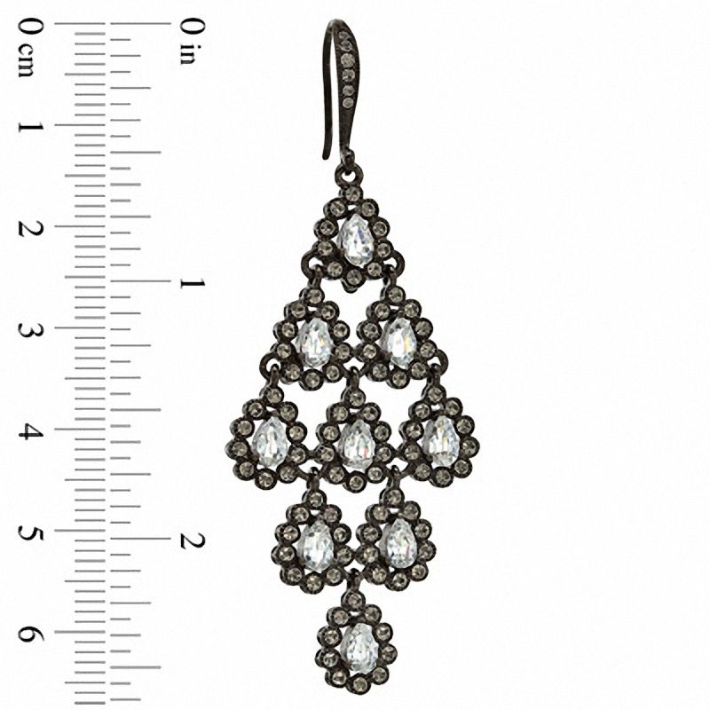 Main Image 2 of Cubic Zirconia and Crystal Tiered Drop Earrings in Hematite Gray Plated Brass
