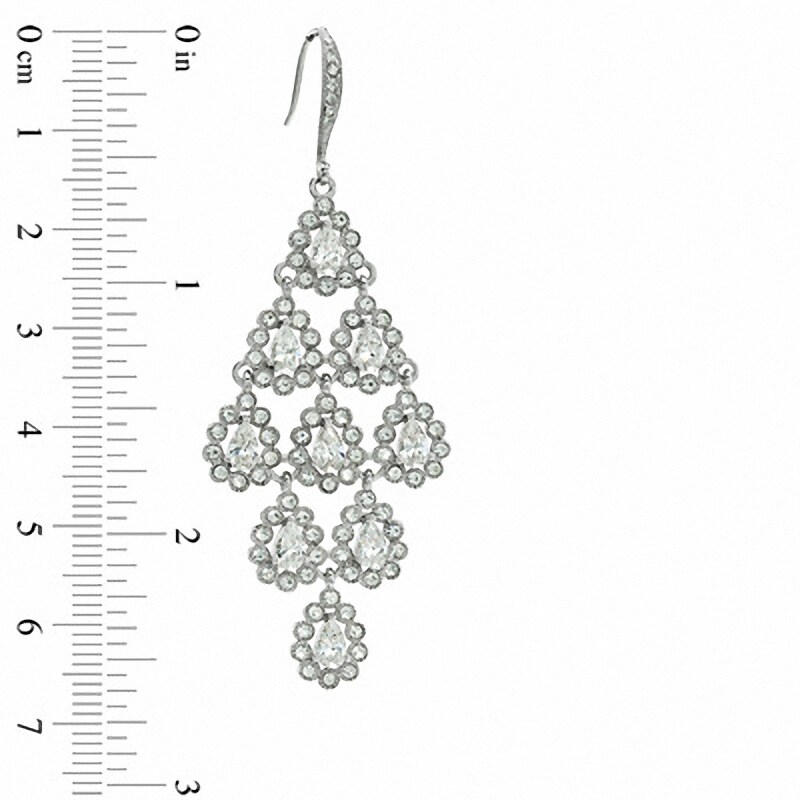 Cubic Zirconia and Crystal Tiered Drop Earrings in White Rhodium Brass
