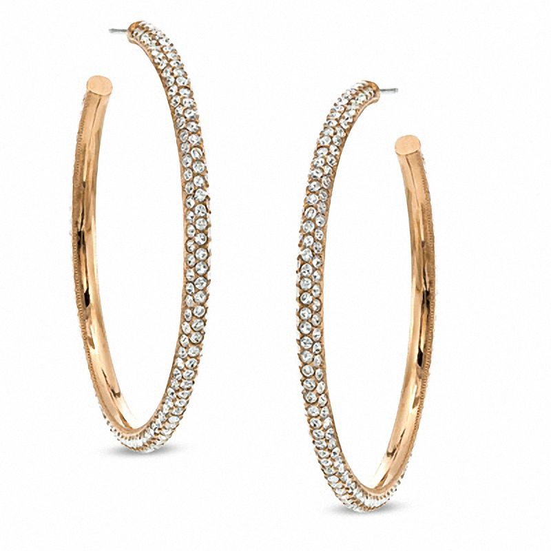 Main Image 1 of Crystal Large Hoop Earrings in Rose Rhodium Brass